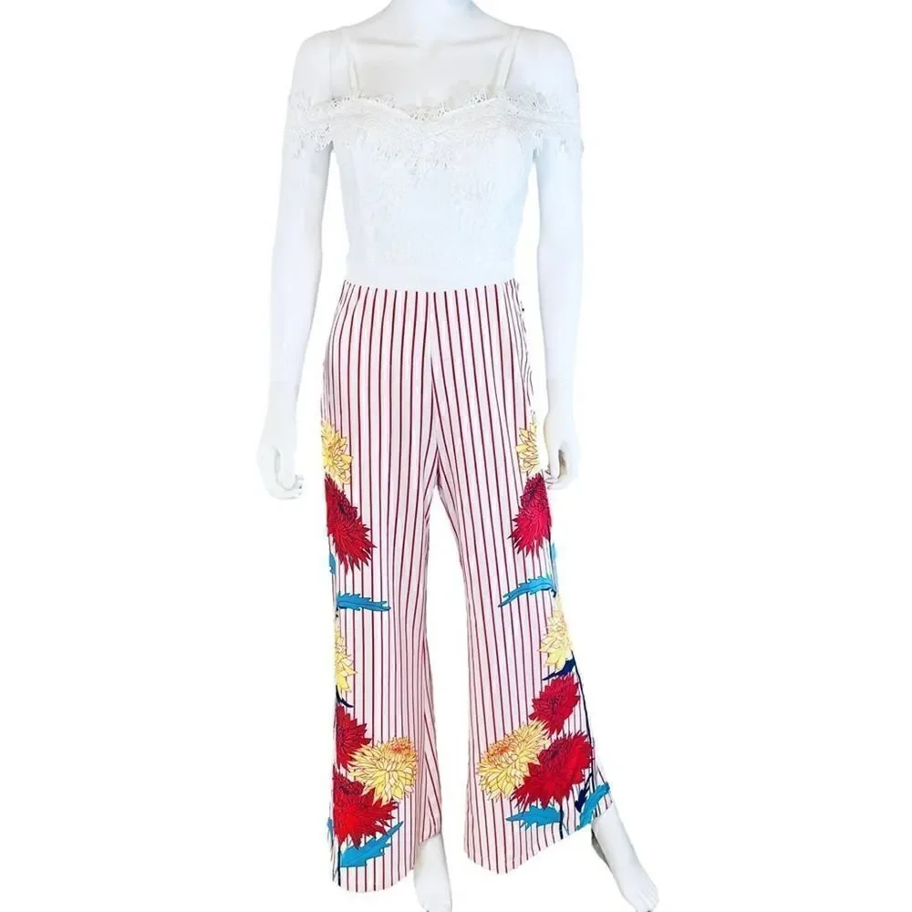 Chicways Floral Striped Cold Shoulder Jumpsuit